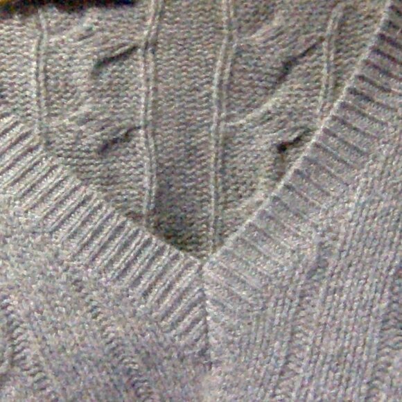 Ralph Lauren, Deep V, Cable Cashmere Wool Pullover, Grey, Large - Picture 2 of 2